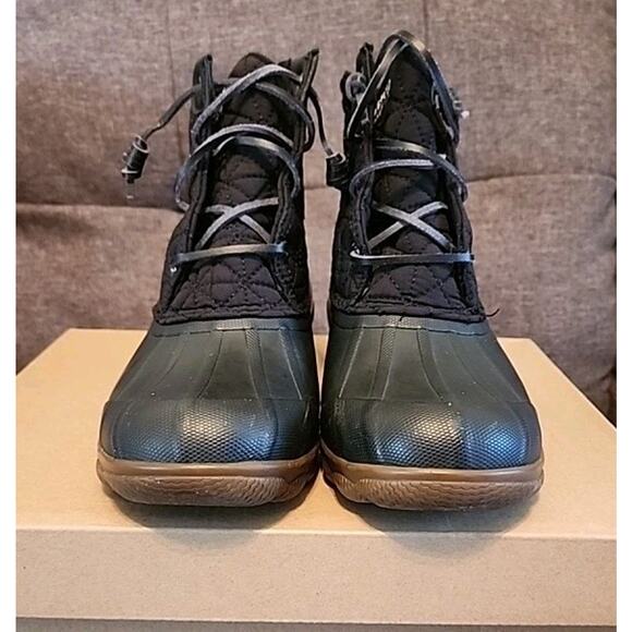 Sperry Duck Boot Black Waterproof Lace Up Quilted Women's Size 8M STS81733 - Picture 2 of 11